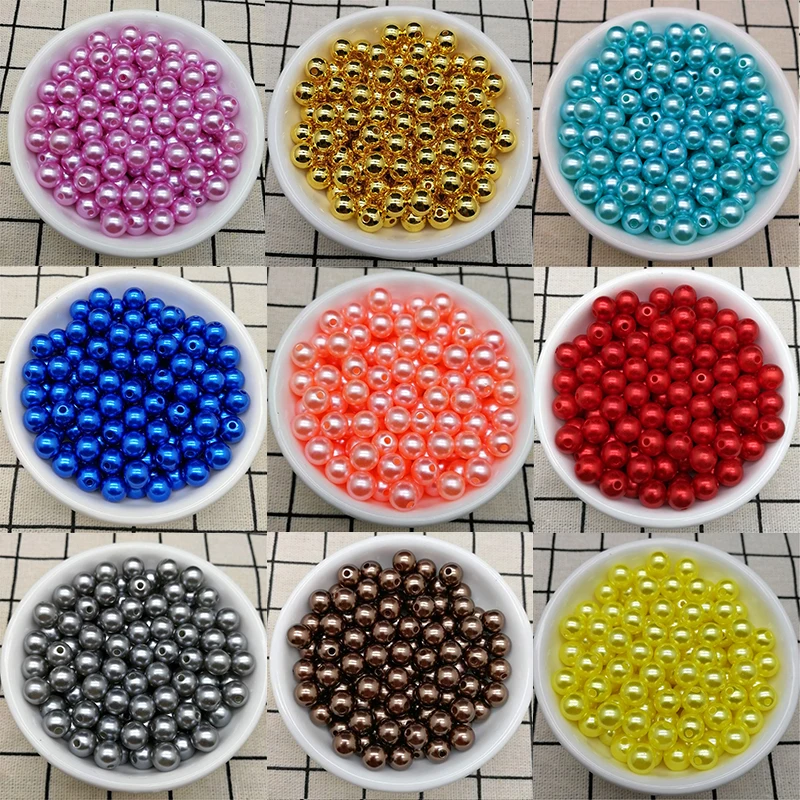 Multi Size 4/6/8/10 Mm Colorful Beads With Hole Round Pearl Acrylic