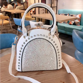 

Diamond Handbags Women Brand 2020 Famous Designer Luxury Leather Top-handle Bag Sac Female Rhinestone Ladies Hand Shoulder Bags