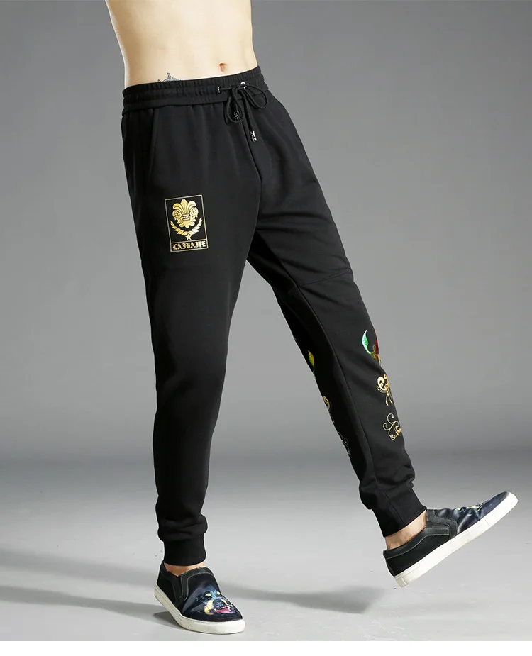Autumn And Winter Bronzing Printed Casual Pants Men'S Wear Slim Fit Pure Cotton Skinny Trousers Thick Hoodie Cotton 380G/M2 9907