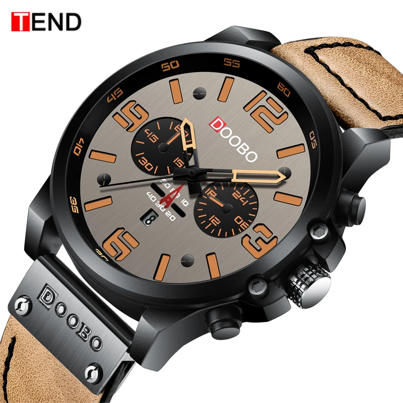 TEND Новинка D043 Топ люксовый бренд мужские военные водонепроницаемые кожаные спортивные часы кварцевые часы модные повседневные мужские часы 8314