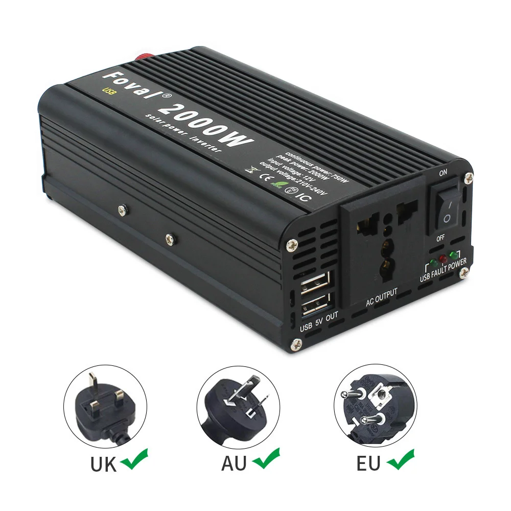 EU プラグ 2000W DC 12V から AC 220V 修正波インバーター + EU プラグ 2000W DC 12V から AC 220V 修正波インバーター +