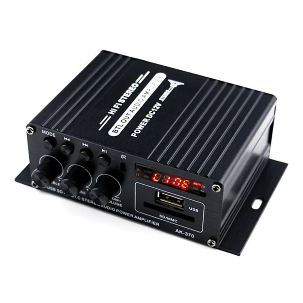 AK370 2V автомобильный Bluetooth аудио усилитель Hi-Fi MP3 радио стерео бас усилитель динамиков плеер для мотоцикла дома