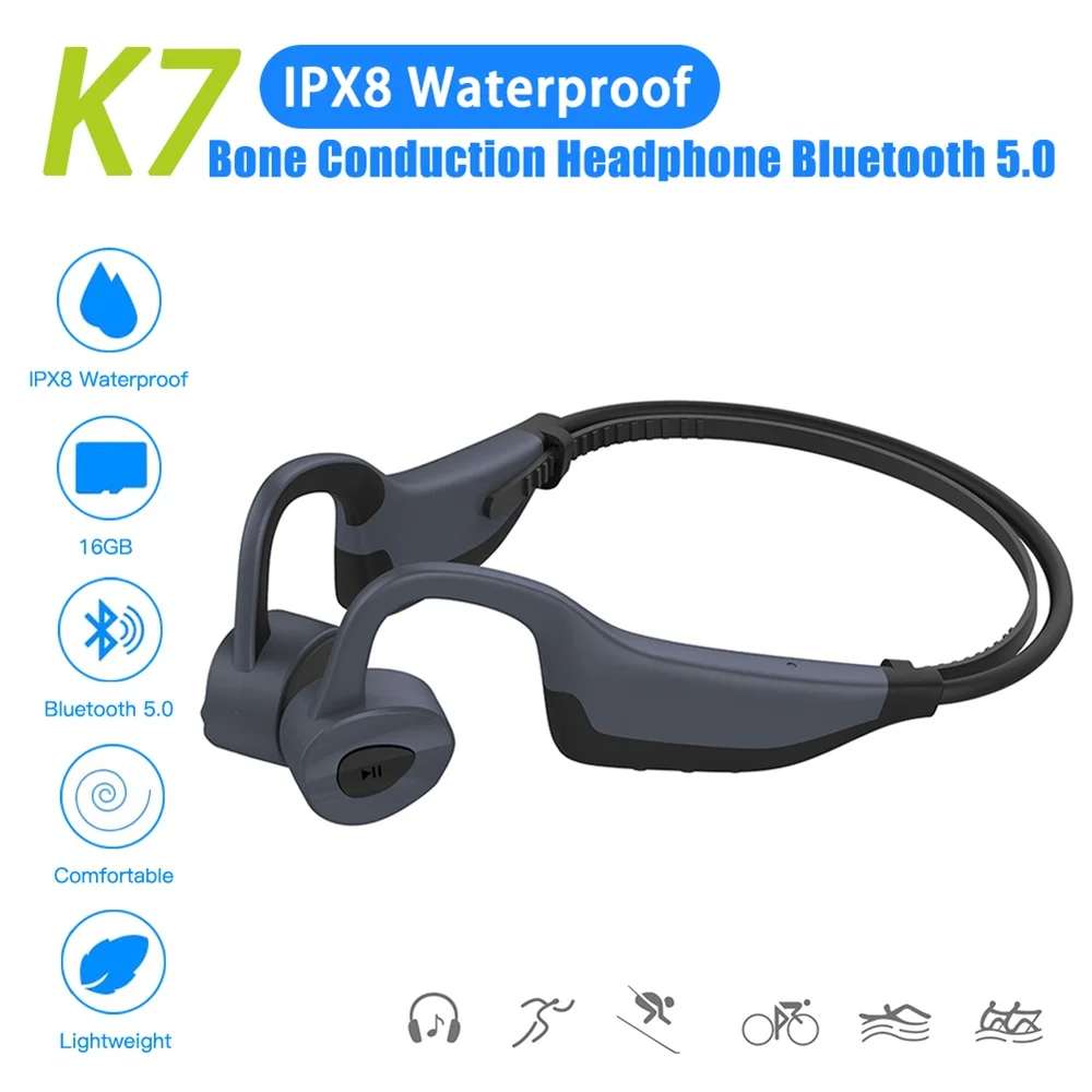 SUPER DEALS! 2in1 Bluetooth Bone Conduction Headphone + MP3 Player Bass IPX8/IP55 Waterproof Wireless Earphone Sports Headset with Mic 16GB