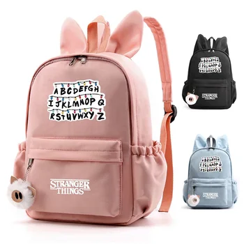 

Pink Stranger Things Cute Rabbit Ears Luminous Backpack for Women Waterproof Canvas School Student Backpack Street Travel Bags