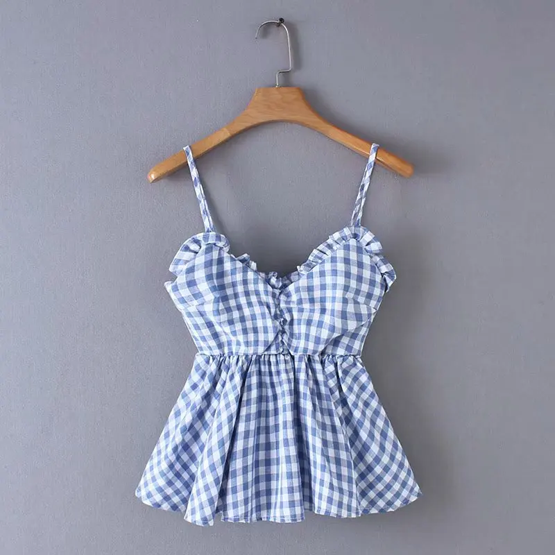 

Summer in New Style Retro Pattern Waist Hugging Dungaree Shirt Women's Flounced High-waisted off-Shoulder Sleeveless Short Dress