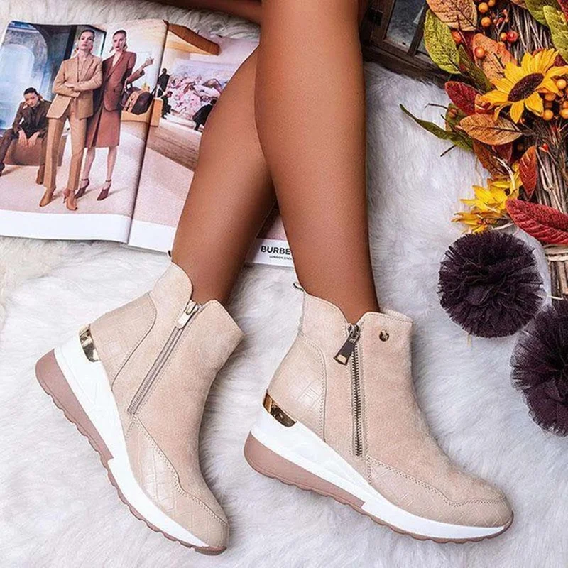 Women Boots Platform Flat Ankle Boots Plus Size 35 43 Female Casual