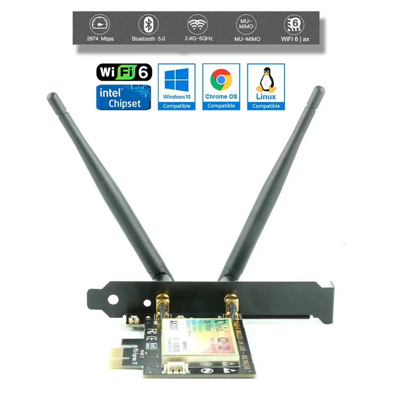 Ubit Bluetooth 5,0 | 2,4 Гбит/с Pcie Wifi карта гигабитная Двухдиапазонная сетевая карта Wifi 6 AX200 беспроводной адаптер для ПК рабочего стола Windows
