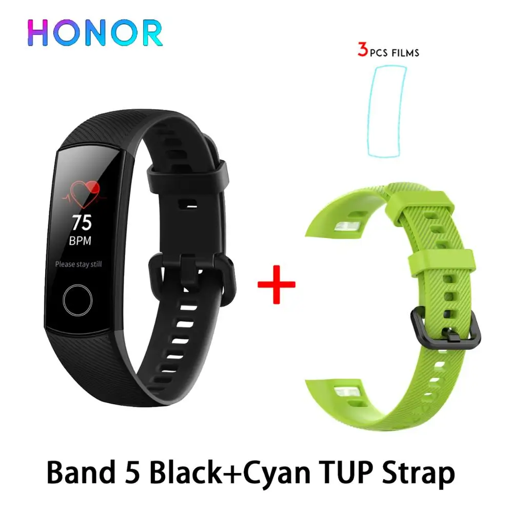 Умный Браслет huawei Honor Band 5, 4, 0,95 дюйма, трекер, умный OLED, для плавания, водонепроницаемый, Bluetooth, фитнес-трекер, сенсорный экран - Цвет: band5 black n cyan