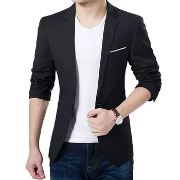 

New Man's Korean Fashion Slim Cotton White Fitted Blazer Mens For Men Suit Jacket Black Blue Plus Size Men's Wedding Jackets