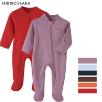 100% Cotton Newborn Baby Clothes Solid Color Jumpsuit Rompers Zipper Infant Boys Girls Spring Bottoming Shirt Jumpsuits Footed 1