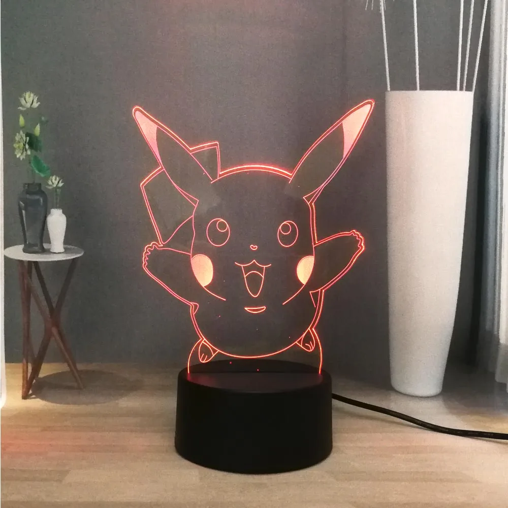 Прекрасный Пикачу 3D Визуальный ночной Светильник Pokemon Pet светодиодный Настольный