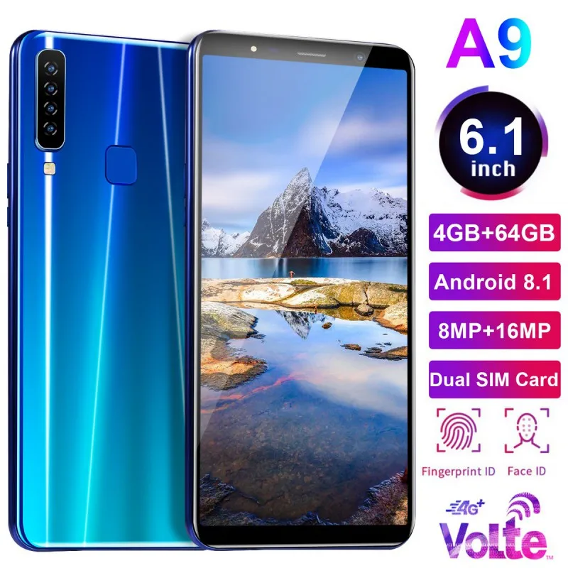 

A9 6.2 Inch 4G Smartphone 4GB RAM 64GB ROM Notch Screen Mobile Phone Fingerprint & Face Recognition Unlock Cell Phone