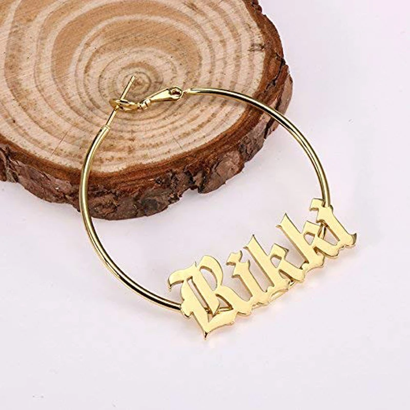 

Personalized Hiphop Attract Custom Name Jewelry Date Large Earrings Adult Stainless Steel Big Round Circle For Women Jewelry