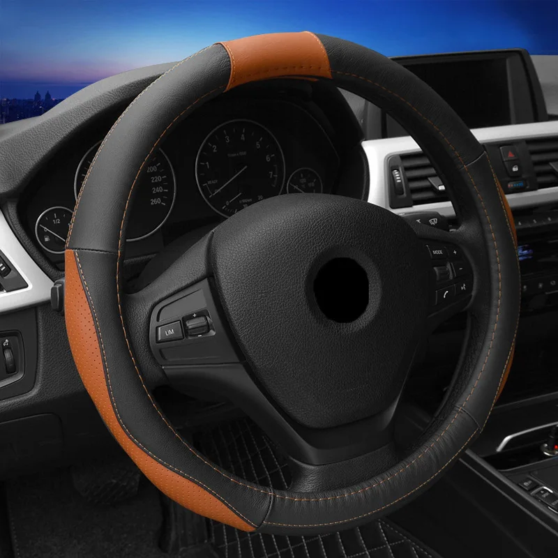 High Quality Genuine Real Leather Car Auto Steering Wheel Cover for Vehicle 15 Inch Wheels Grips Car Decoration Protector