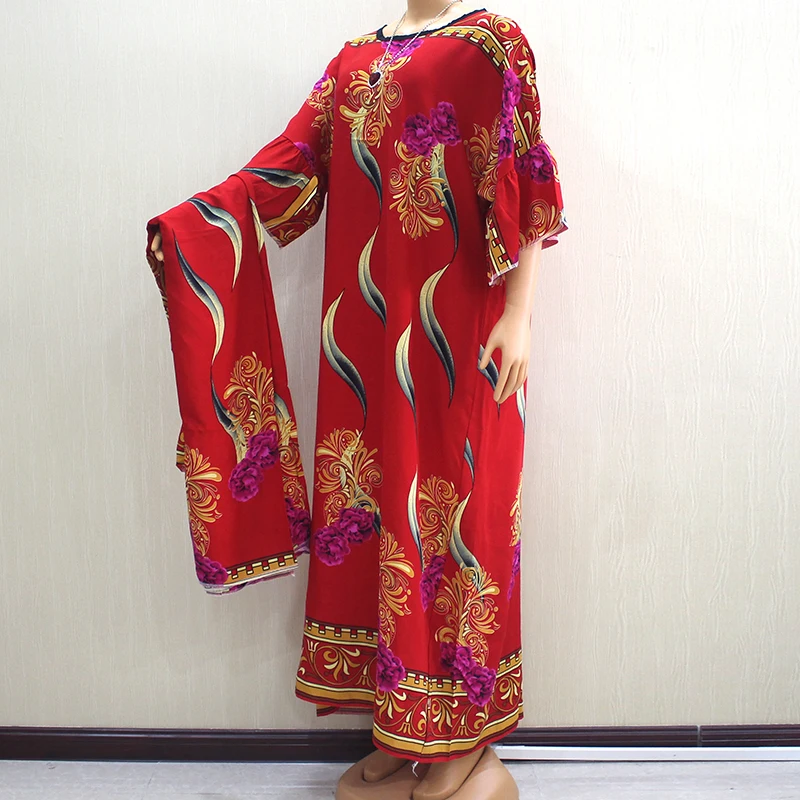 Dashikiage Африканский Дашики великолепное элегантное Модное Длинное платье с рукавом-бабочкой женские осенние платья с большим шарфом - Цвет: Красный