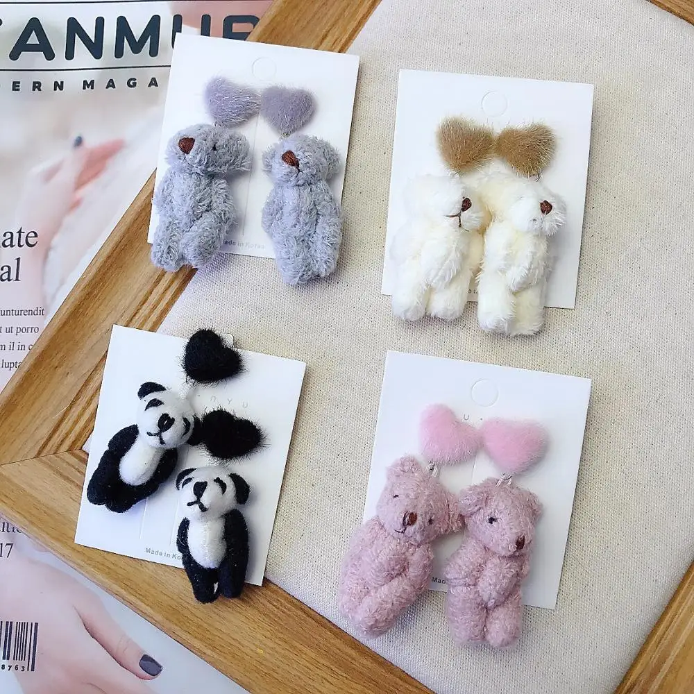 

New Handmade Cartoon Animal Bear Panda Earrings for Women Girl Bear Dangle Drop Earrings Cute Christmas Creative Gift Jewelry
