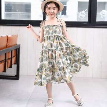 

Strap Cold Shoulder Floral Print Girls Boho Dress 2020 New Summer Holiday High Waist Shirred Dresses Bohemia long beach sundress