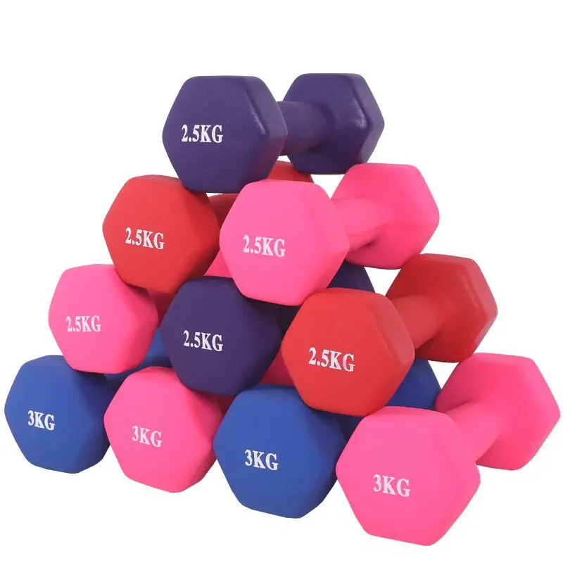 MIYAUP Hexagonal Dumbbells for Ladies, Children's Sports Dipped, Plastic Coated Color, Matte, Smooth, Fitness Equipment, 1kg
