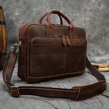 Men Briefcase Genuine Leather Laptop Bag 15.6