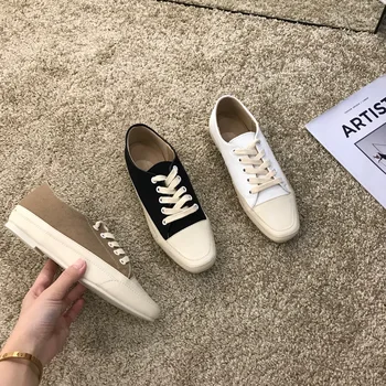 

Women's shoes square toe canvas shoes casual lazy sports board shoes lace up soft bottom white shoes women autumn shoes