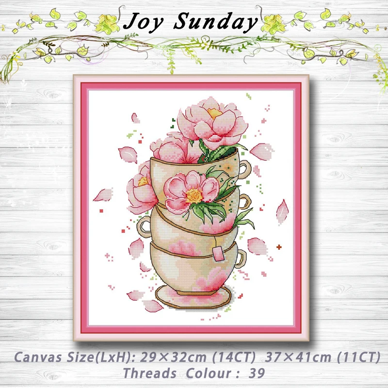 

Flower on coffee cup decor painting dmc 14CT 11CT counted cross stitch kits embroidery sets Needlework Sets Home decor