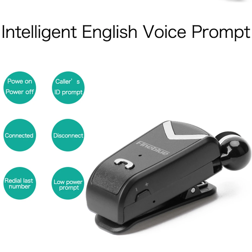 Fineblue F-V2 Bluetooth V4.0 наушники с клипсой на бизнес наушники Беспроводная гарнитура английские подсказки Remider выдвижной кабель