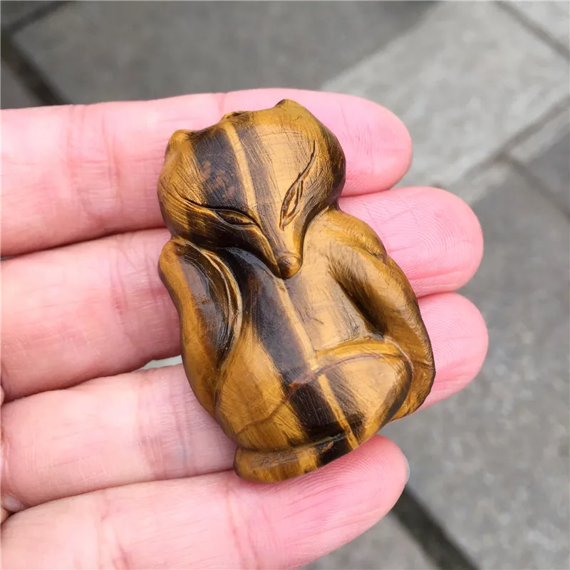 Beautiful Natural Stone Tiger Eye Crystal Handmade Carved Fox Lucky Amulet Animal Powerful Home Decoration Gift