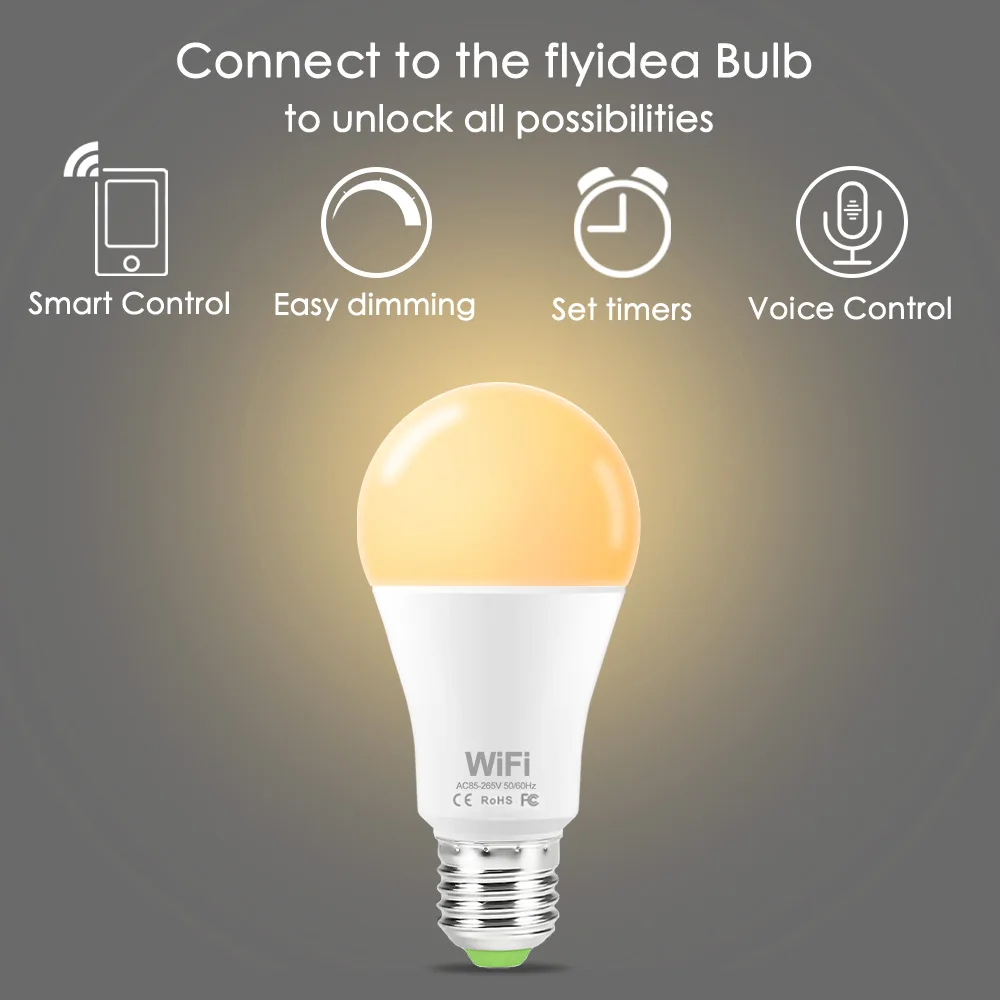 15W Smart WiFi Light Bulb Dimming Brightness E27 Base E26/ B22 LED Bulbs Compatible with Amazon Alexa Echo Google Home Assistant