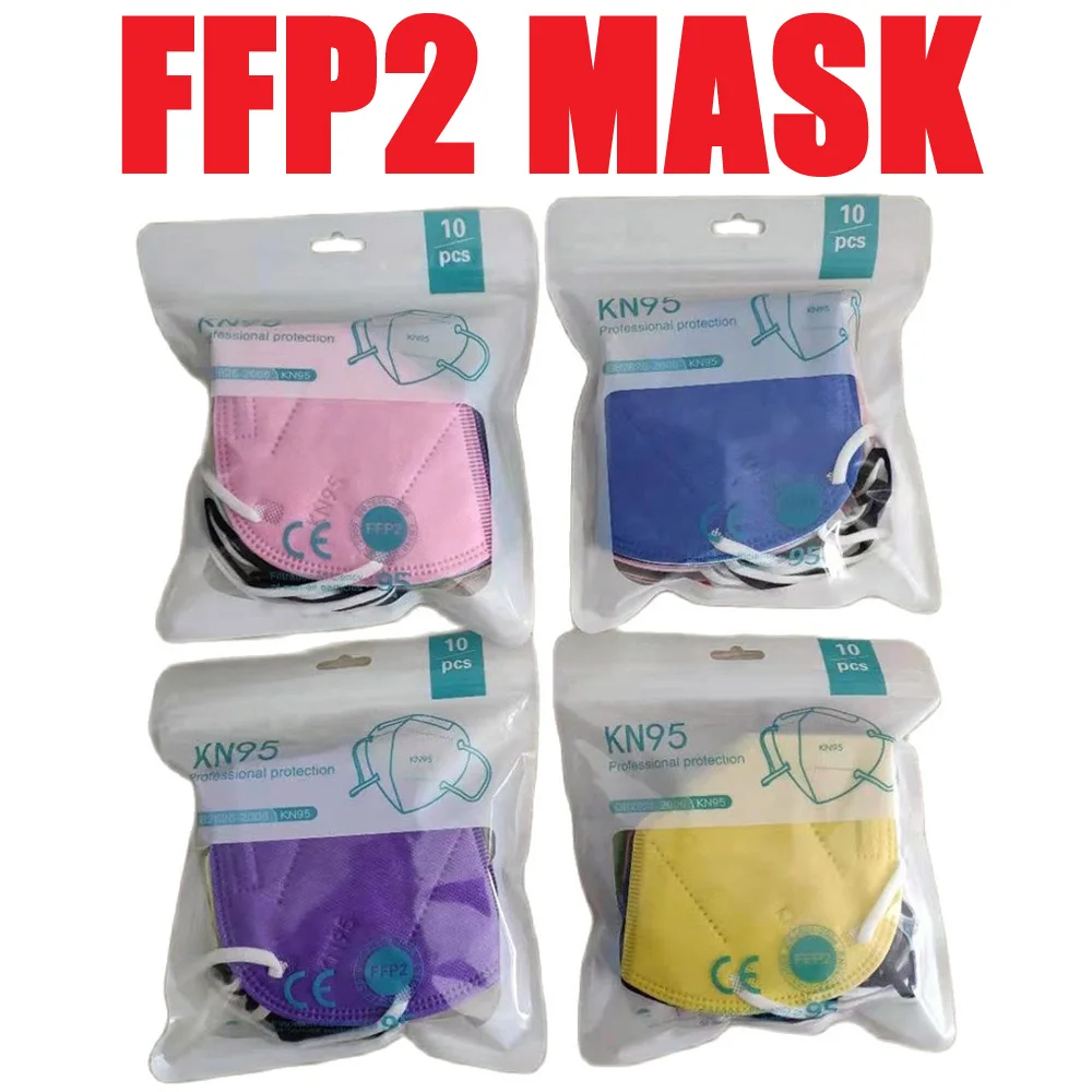 Mascarillas FFP2 protectoras de 5 capas, máscara facial fpp2, antipolvo, 14 colores, aprobado por la CE, 10 Uds.