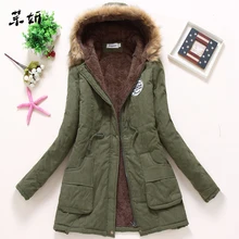 Abrigos militares de Invierno para mujer Chaqueta de algodón arrugado con capucha Casual Parka grueso cálido de talla grande XXXL edredón de nieve prendas de vestir