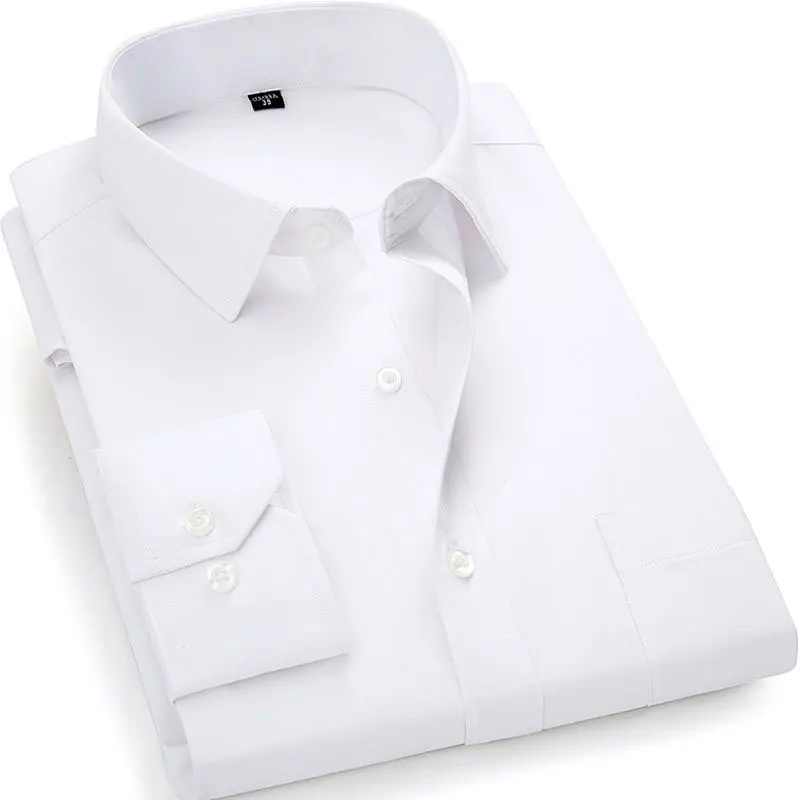 Mens Business Dress Shirt Long Sleeve Solid Collar Non-iron Regular Fit Office Smart Casual Shirt For Man Plus Size 8XL dress shirts men casual shirts
