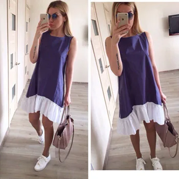 

Splice Casual Dress Women Loose Solid Spring Autumn Dress Female Ruffle Casual Winter Without Sleeve Women Dress