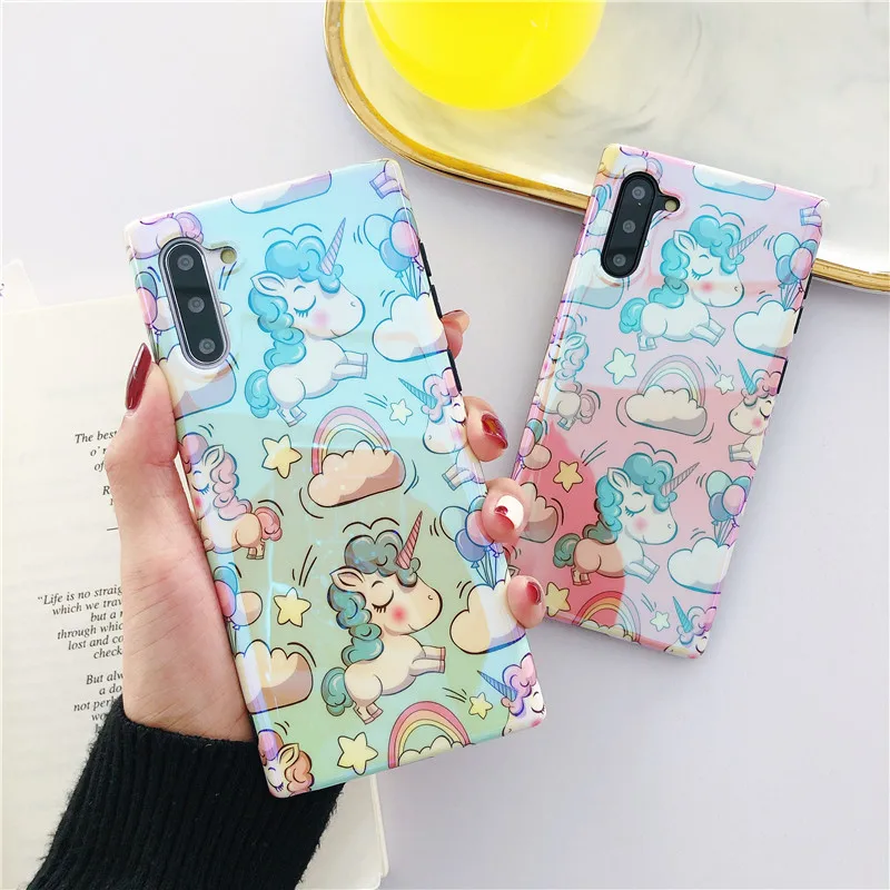 Милый телефон с единорогом чехол для samsung Note 10 plus 9 8 S10 E S8 S9 plus задняя крышка модный мультяшный лазерный голубой луч мягкий чехол s Capa