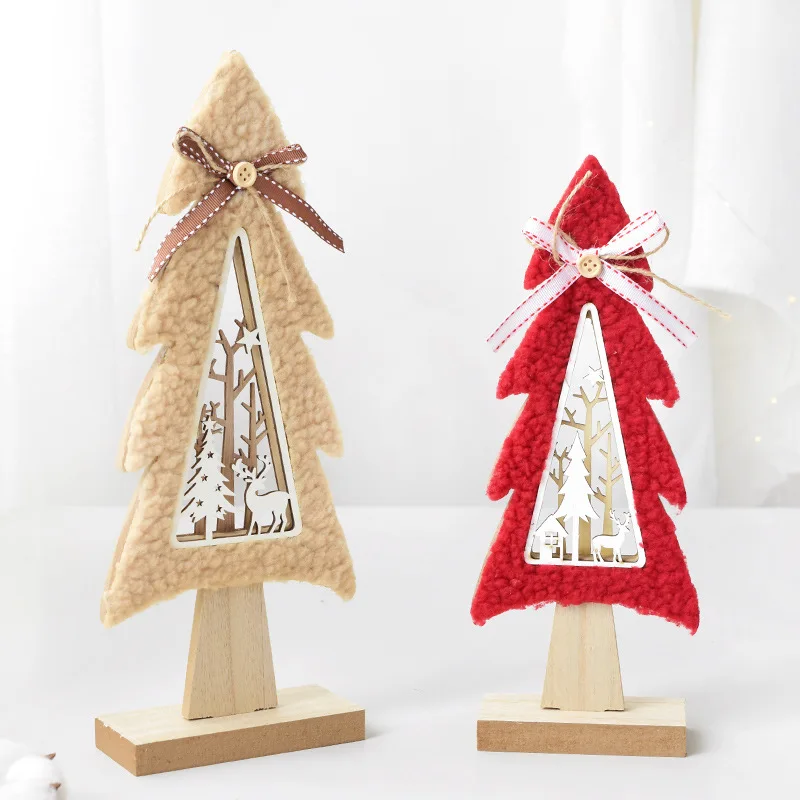 New Nordic Wood Plush Hollow Mini Christmas Tree Desktop Decoration Ornaments Elk Christmas Decorations QW217