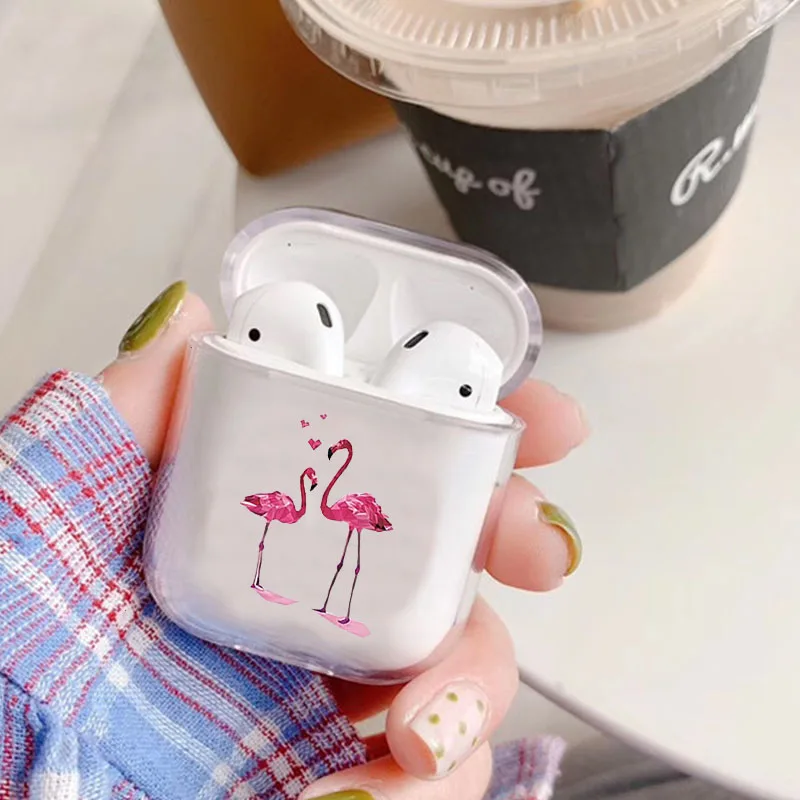 Прозрачный чехол для Apple Airpods 1/2 с милым мультяшным фламинго, прозрачный мягкий Роскошный чехол для наушников Airpods, чехол s