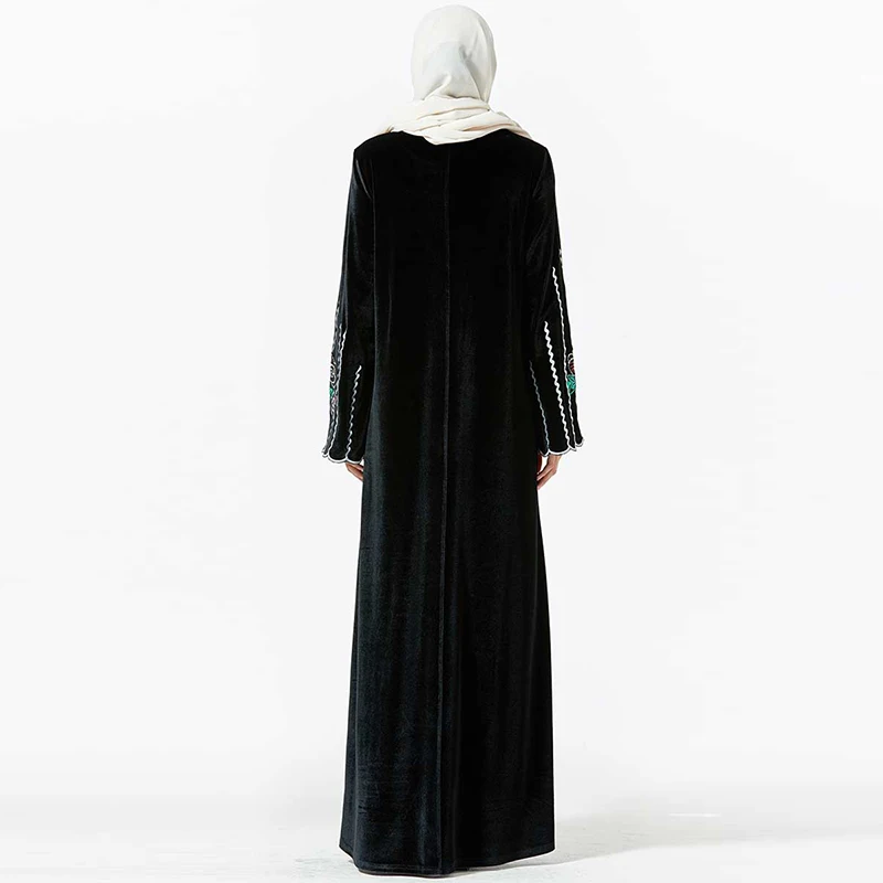 Дубай черный бархат abaya Soiree турецкий хиджаб мусульманское платье кафтан Marocain Кафтан платья ислам ic одежда для женщин халат ислам