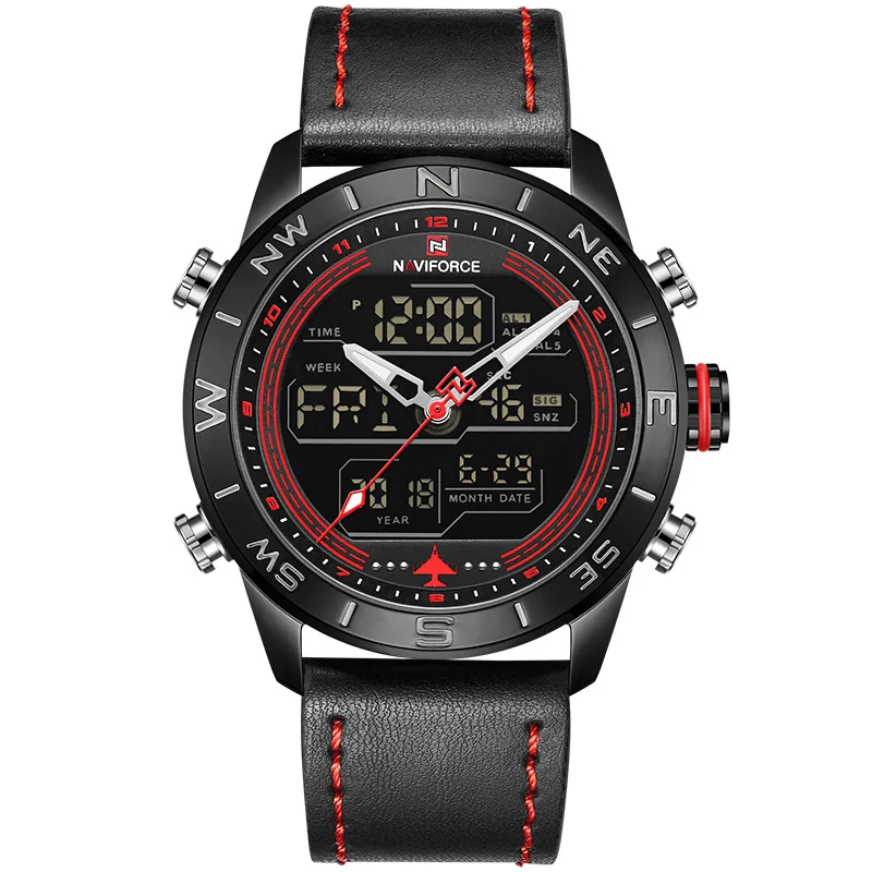 BRB Мужские часы NAVIFORCE Топ Бренд роскошные кожаные спортивные наручные часы мужские водонепроницаемые военные кварцевые цифровые часы relogio masculino - Цвет: BRB