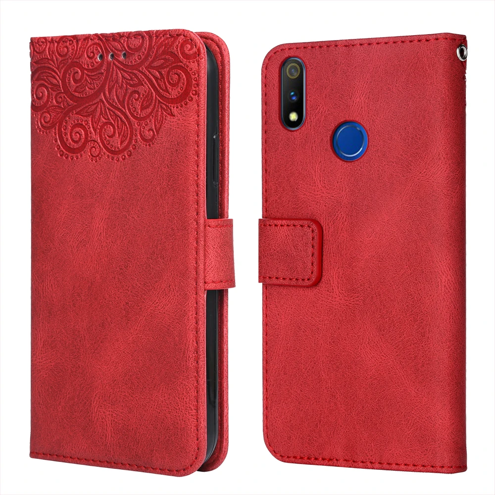 Роскошный кожаный чехол для Realme 3 с Цветочным Тиснением RMX1825 RMX1821 флип-чехол