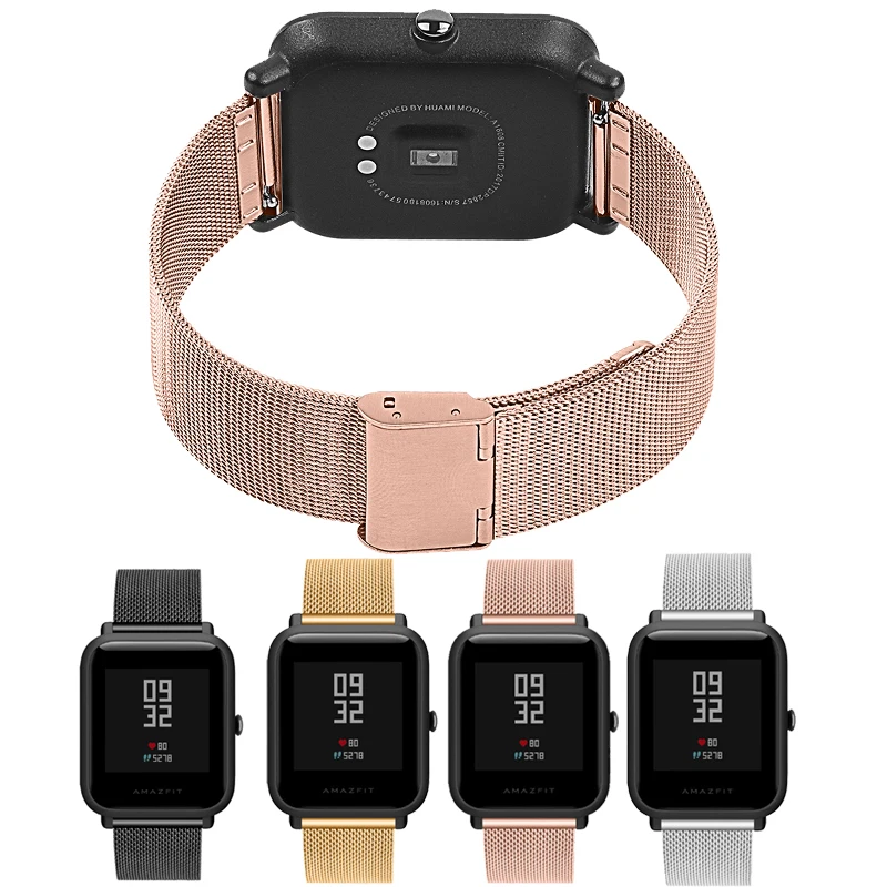 

For Xiaomi Huami Amazfit Bip Milanese Stainless Steel Watchband Slide Fastener Strap Snap Button Metal Watch Band Wrist Strap