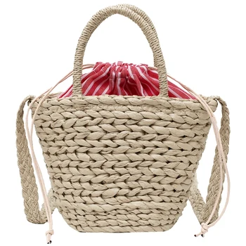 

New Summer Straw Woven Woven Bag Women'S Small Fresh Woven Beach Messenger Bag Creamy-White