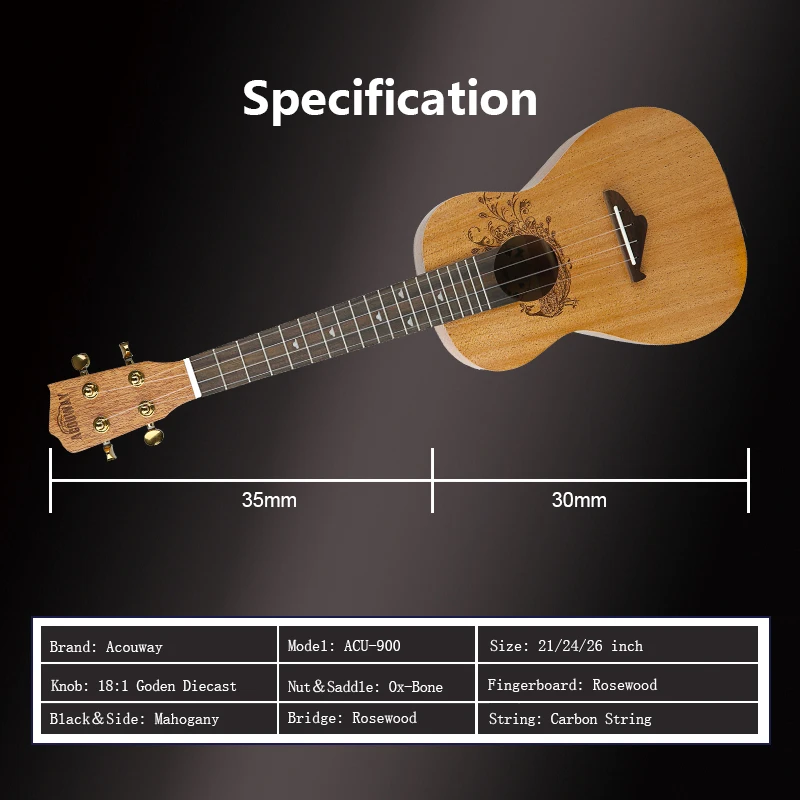 Acouway Гавайские гитары Укулеле сопрано концертные тенор Гавайские гитары 21 23 26 дюймов красное дерево УКУ Ukelele 4 струны мини Гавайские гитары Музыкальные инструменты