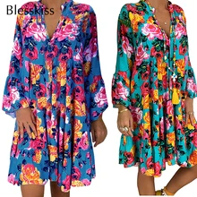 Blesskiss размера плюс, летнее пляжное платье для женщин,, купальник, бикини, накидка с длинным рукавом, одежда для плавания, рубашка, туника, 4XL 5XL