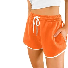Shorts de corrida feminino estilo solto, calça de moletom com elástico na cintura, com bolsos, preto/cinza/rosa/laranja/branco