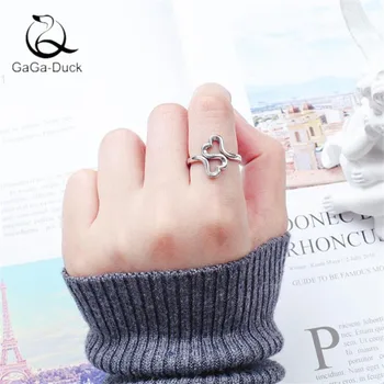 

New Fashion Jewelry Simple Sweet Double Heart Shaped 925 Sterling Silver Popular Hollow Double Love Opening Rings R486