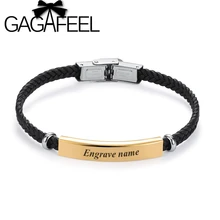 GAGAFEEL браслеты из нержавеющей стали с гравировкой для женщин и мужчин персонализированные ювелирные изделия на заказ Выгравированные кожаные браслеты