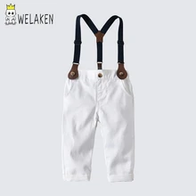 WeLaken/Новое поступление, модное колье, штаны для малышей, Детская Хлопковая повседневная одежда, однотонная белая свободная одежда, детская одежда
