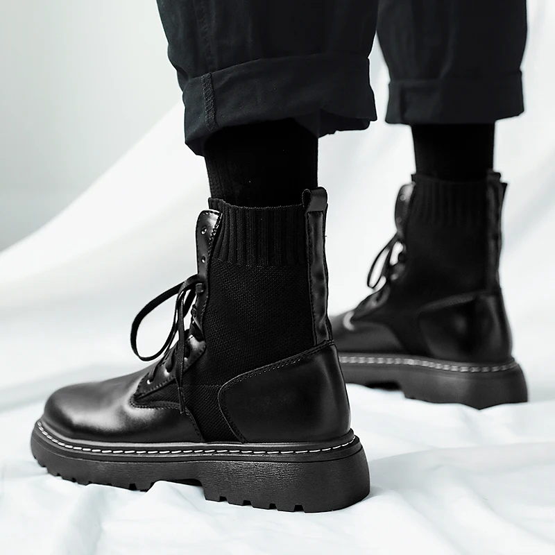2021 New Leather Socks Men's Ankle Boots Sports Shoes Autumn and Winter Retro Classic Men's Casual Motorcycle Shoes