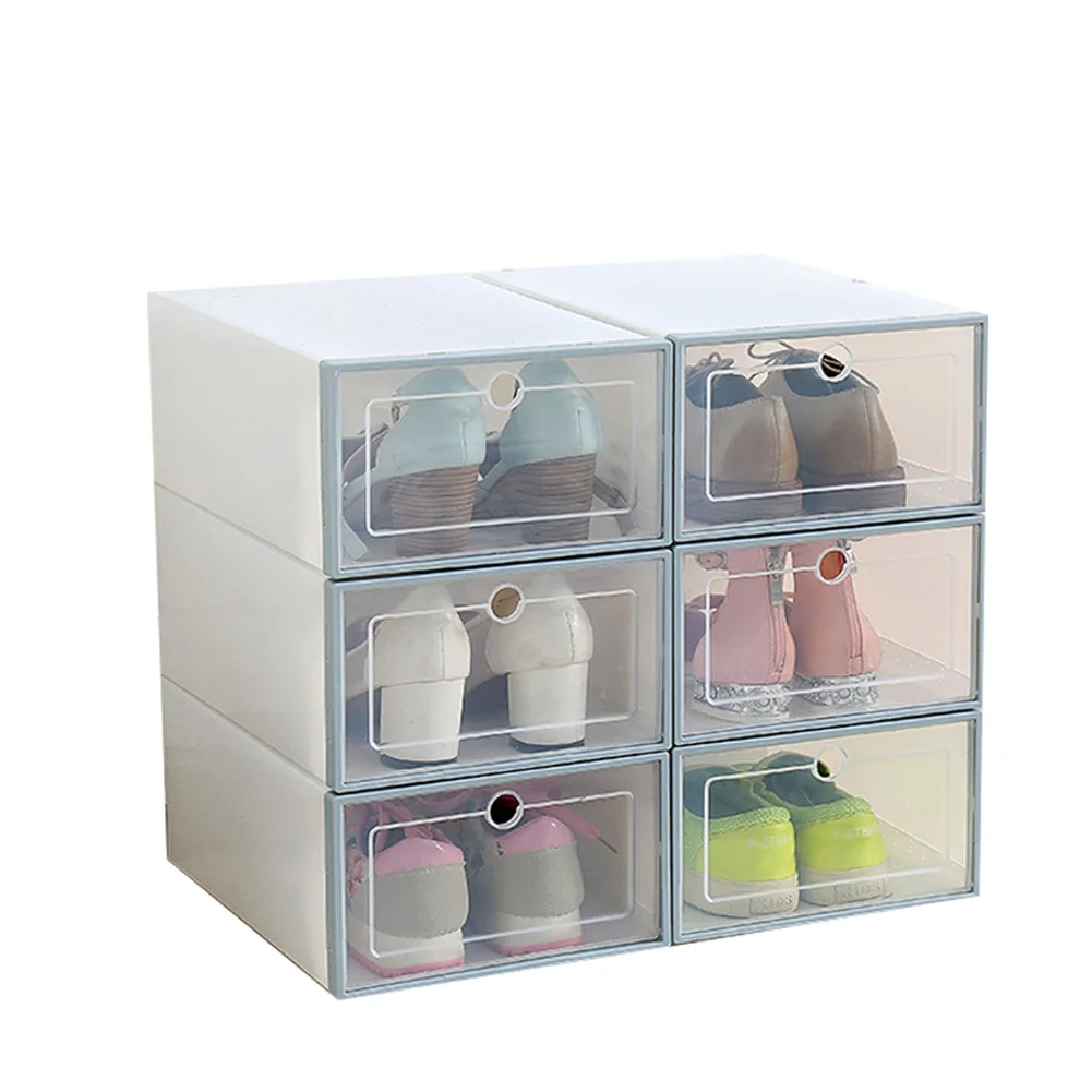 6 Pcs Transparent Shoe Box Flip Design Plastic Storage Case Organizer Dustproof for Home LBShipping - Цвет: Синий цвет