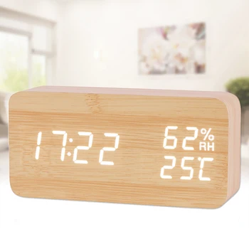 

Modern Led Alarm Clock Temperature Humidity Electronic Desktop Digital Table Clocks USB/AAA Powered LED Wooden Alarm Clock