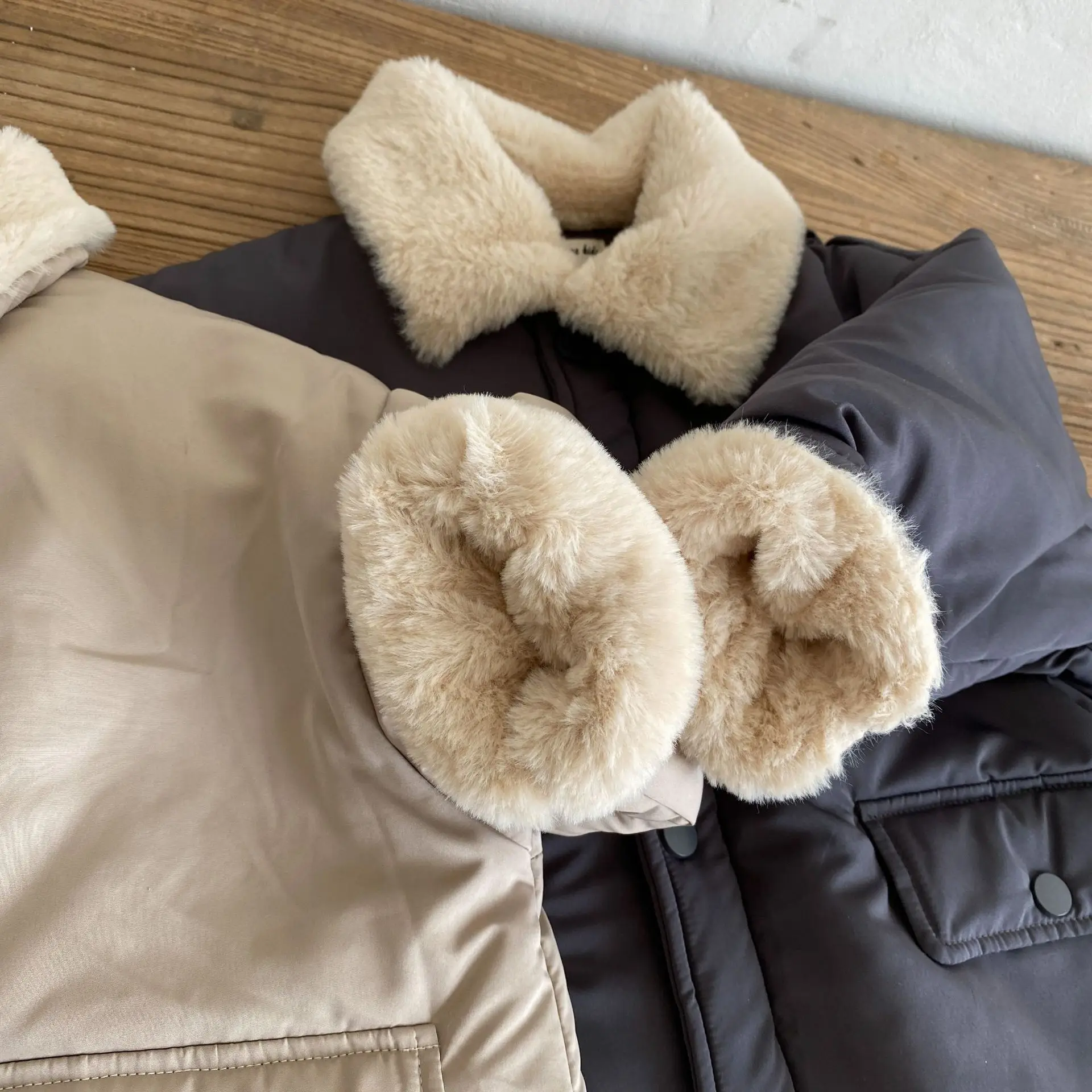 Korean Style Winter Children Cotton Padded Coats Solid Color Thicken Warm Parkas Imitation Rabbit Hair Kids Long Outerwear